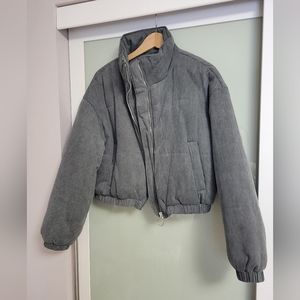 NWOT Elodie Gray Cotton Cropped Bomber Jacket Size Medium